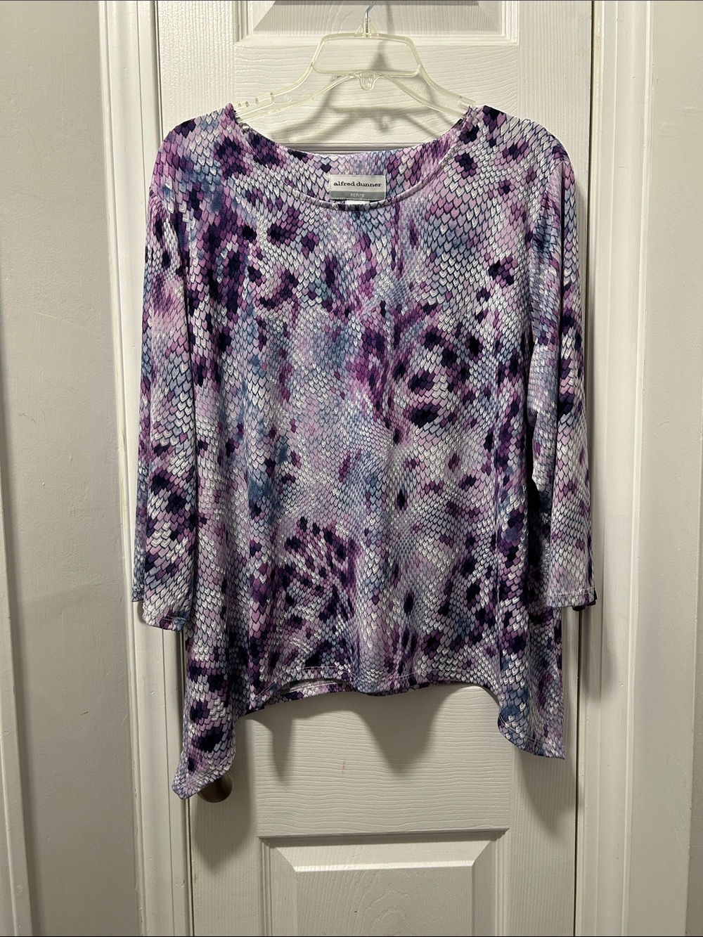 Alfred Dunner Purple Multi-Pattern Long Sleeve Top